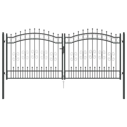 vidaXL Πύλη Φράχτη με Στρογγυλή Κορυφή Γκρι 305 x 125 εκ. Ατσάλι