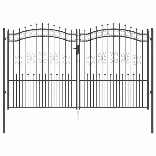 vidaXL Πύλη Φράχτη με Στρογγυλή Κορυφή Γκρι 305 x 175 εκ. Ατσάλι