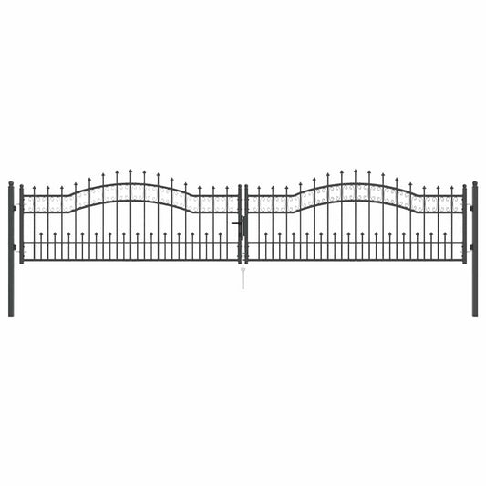 vidaXL Πύλη Φράχτη με Στρογγυλή Κορυφή Γκρι 404 x 75 εκ. Ατσάλι