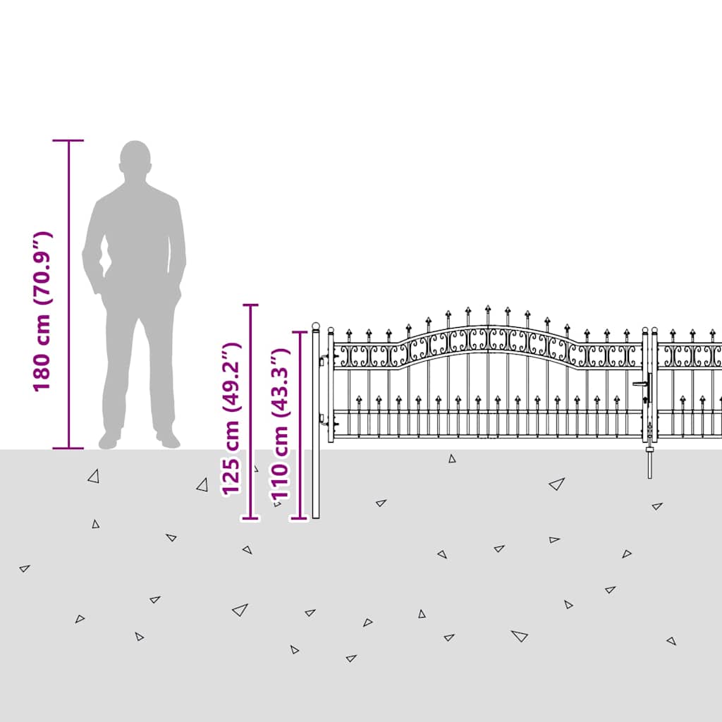 vidaXL Πύλη Φράχτη με Στρογγυλή Κορυφή Γκρι 404 x 75 εκ. Ατσάλι