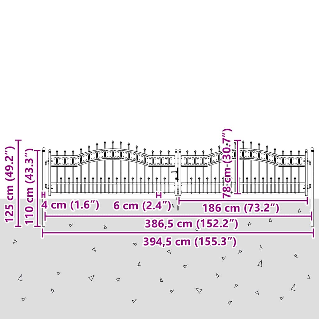vidaXL Πύλη Φράχτη με Στρογγυλή Κορυφή Γκρι 404 x 75 εκ. Ατσάλι