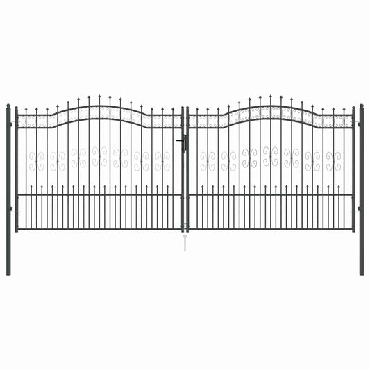 vidaXL Πύλη Φράχτη με Στρογγυλή Κορυφή Γκρι 404 x 150 εκ. Ατσάλι