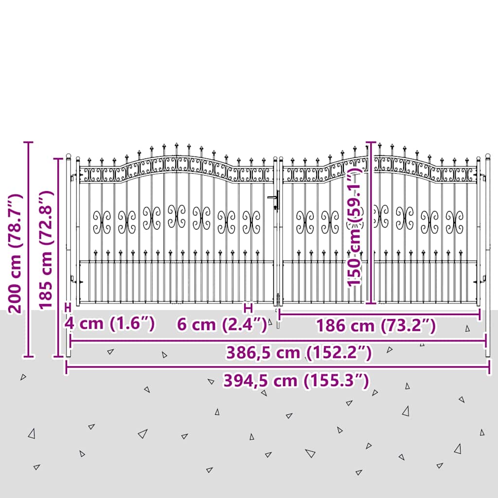 vidaXL Πύλη Φράχτη με Στρογγυλή Κορυφή Γκρι 404 x 150 εκ. Ατσάλι
