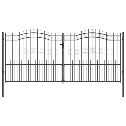 vidaXL Πύλη Φράχτη με Στρογγυλή Κορυφή Γκρι 404 x 175 εκ. Ατσάλι