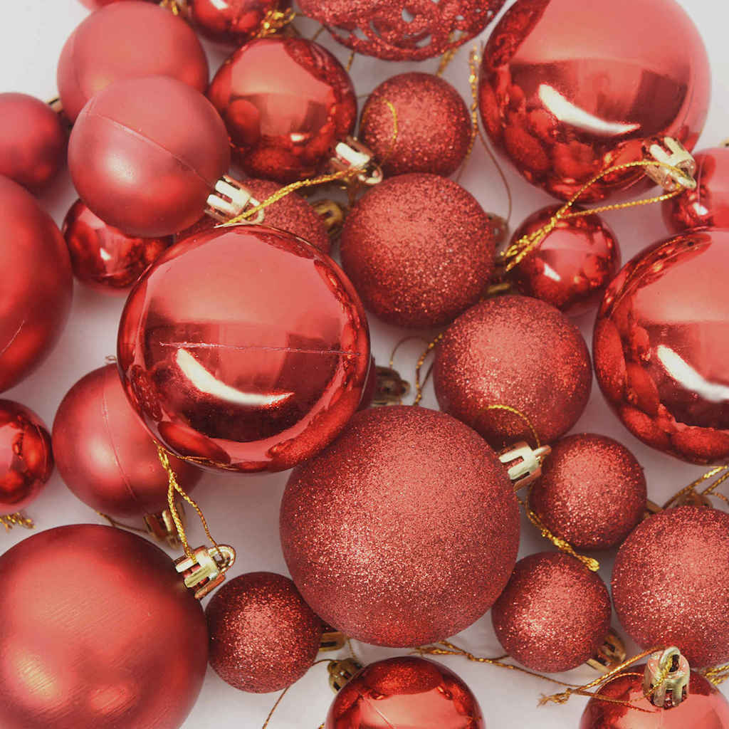 vidaXL Σετ Χριστουγεννιάτικων Στρογγυλών Μπαλίτσων 61 pcs Κόκκινο