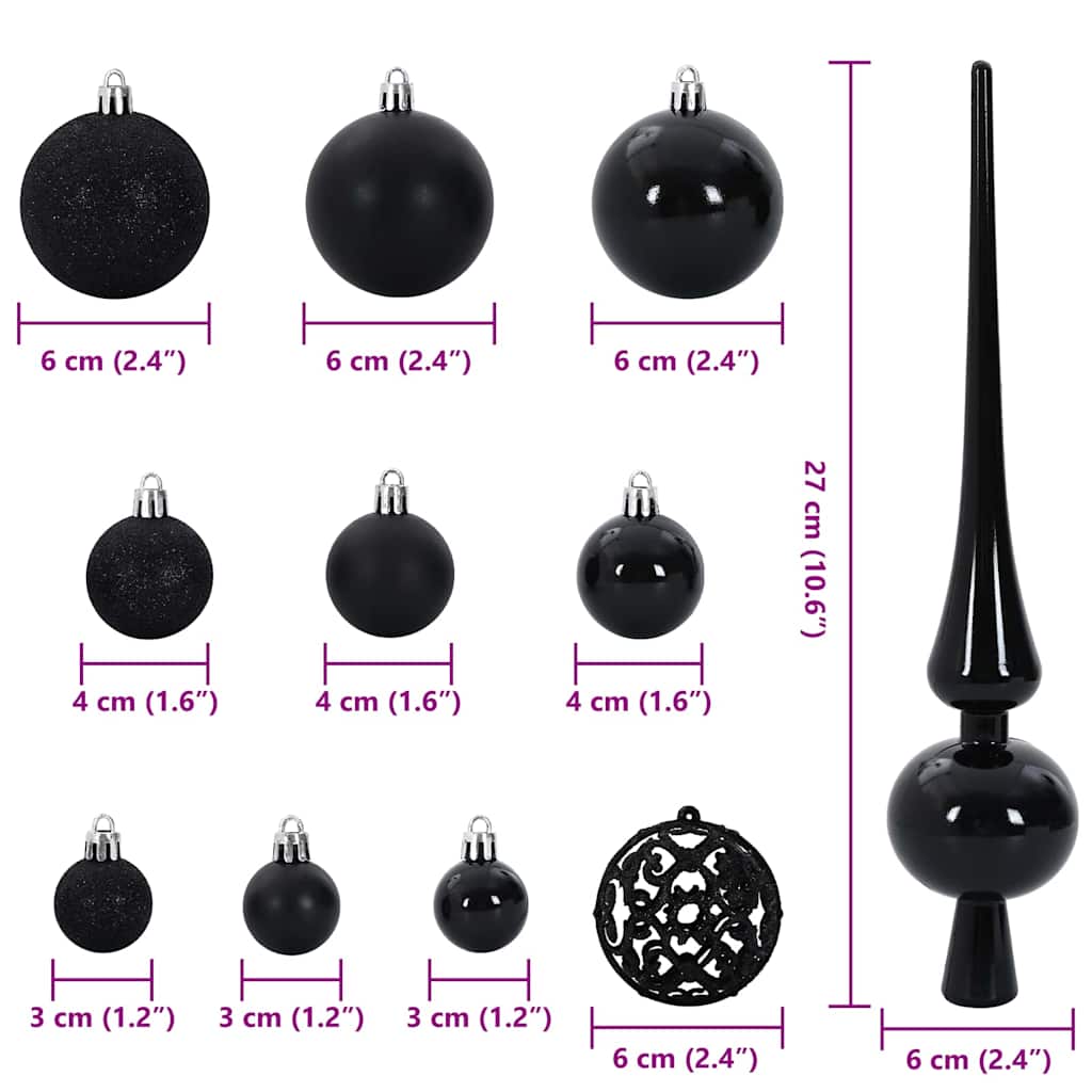 vidaXL Σετ Χριστουγεννιάτικων Στρογγυλών Μπαλίτσων 120 pcs Μαύρο