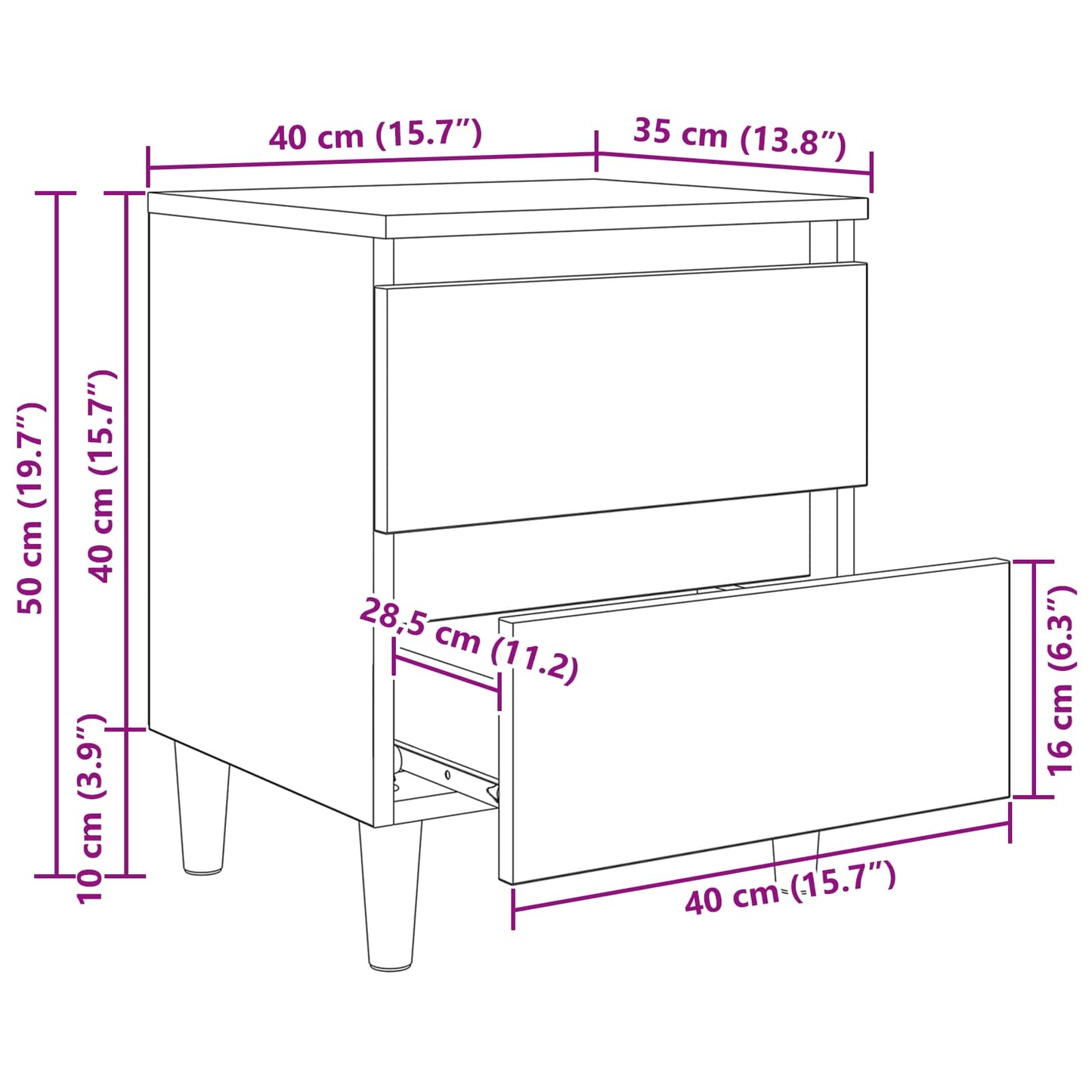 vidaXL Κρεβάτια Ντουλάπες 2 pcs Artisan Oak 40 x 35 x 50 εκ.