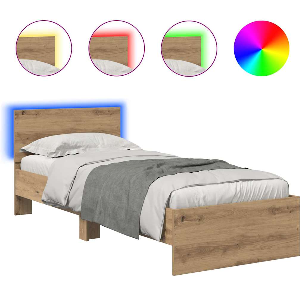 vidaXL Σκελετός Κρεβατιού Artisan Oak 75 x 190 cm Επεξεργασμένο ξύλο