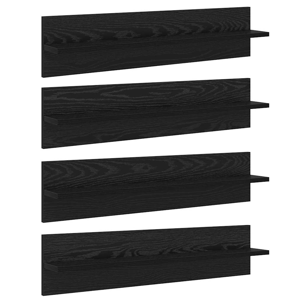 vidaXL Ράφια Τοίχου με ράφι 4 pcs Μαύρη Οξυά 80 x 11,5 x 18 εκ