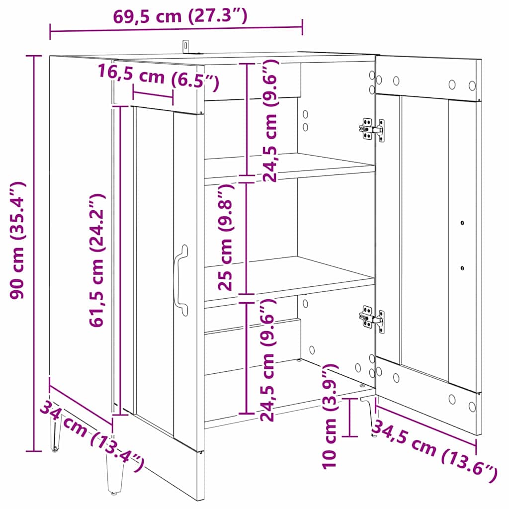 vidaXL Πλαϊνό γραφείο Artisan Oak 69,5 x 34 x 90 εκ.