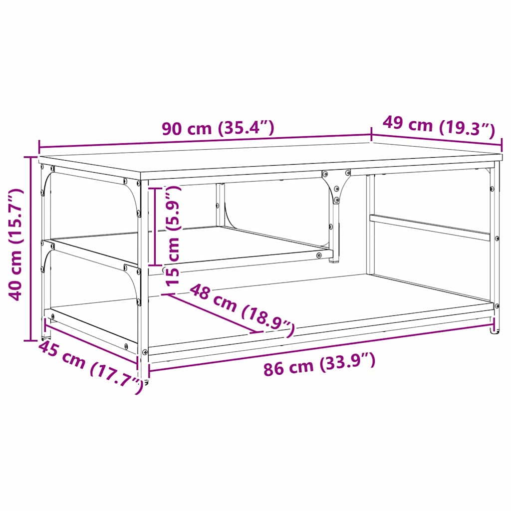 vidaXL Τραπεζάκι σαλονιού Παλιό Ξύλο 90 x 49 x 40 εκ