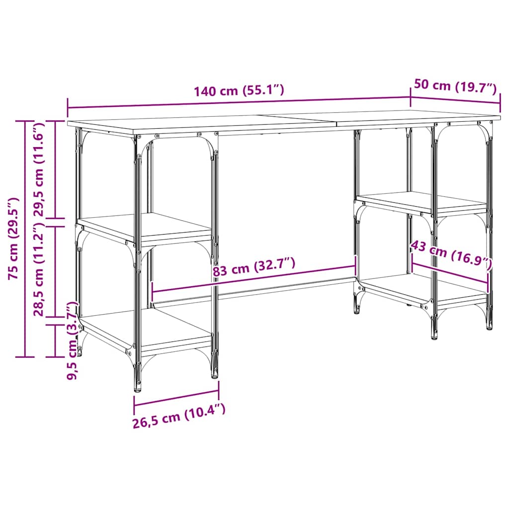 vidaXL Γραφείο Artisan Oak Επεξεργασμένο Ξύλο 140 x 50 x 75 εκ.