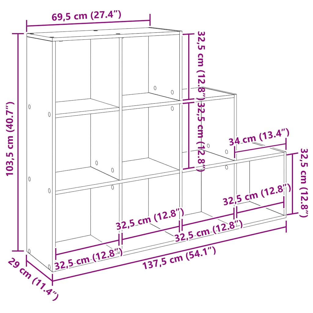 vidaXL Διαχωριστικό Ράφι Δωματίου Μαύρη Οξυά 137,5 x 29 x 103,5 εκ