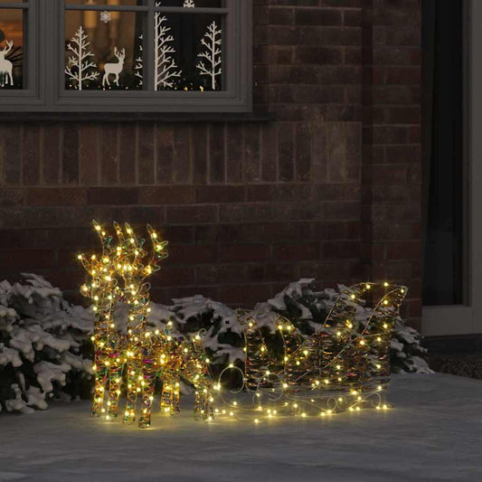 vidaXL Έλκηθρο με Ελάφια με 160 LED Θερμό λευκό 30 x 12 x 54.5 εκ. PET