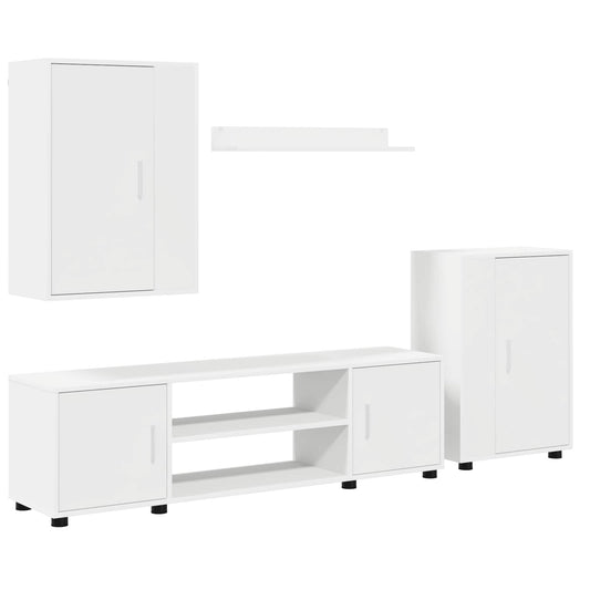 vidaXL Σετ επίπλου τηλεόρασης Επιτοίχιο 4 pcs Λευκό Επεξεργασμένο ξύλο