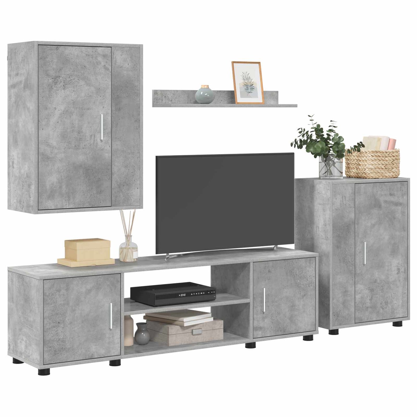 vidaXL Σετ επίπλου τηλεόρασης 4 pcs Σκυρόδεμα Γκρι Επεξεργασμένο ξύλο