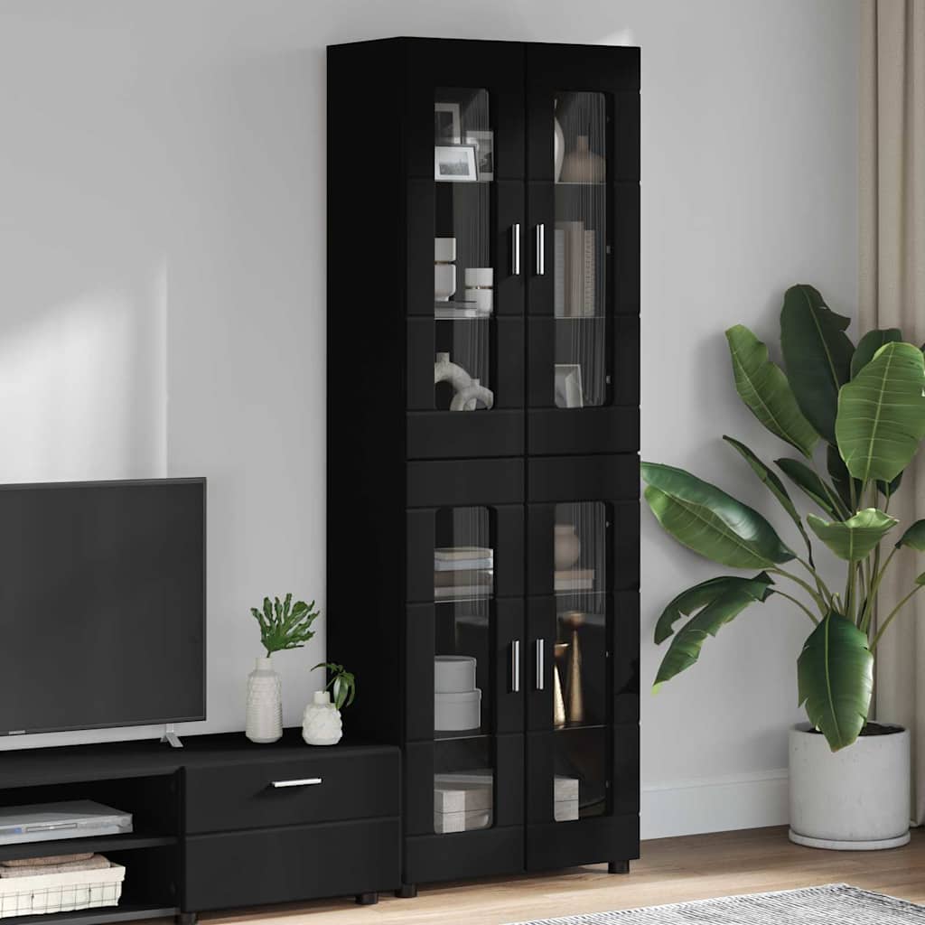 vidaXL Highboard με ράφι Μαύρο 60 x 35 x 182 εκ. Επεξεργασμένο ξύλο