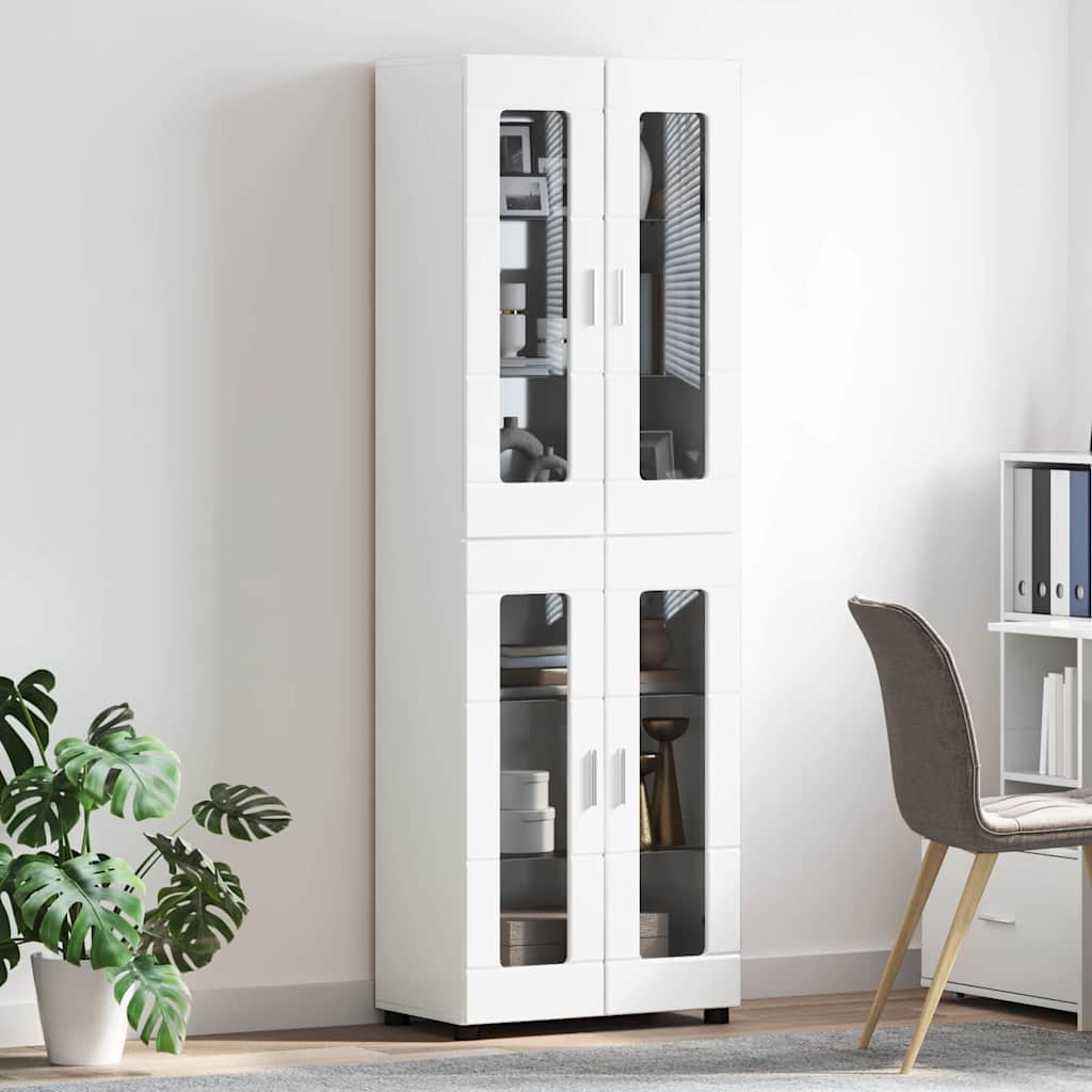 vidaXL Highboard με ράφι Υψηλής γυαλάδας λευκό 60 x 35 x 182 εκ.
