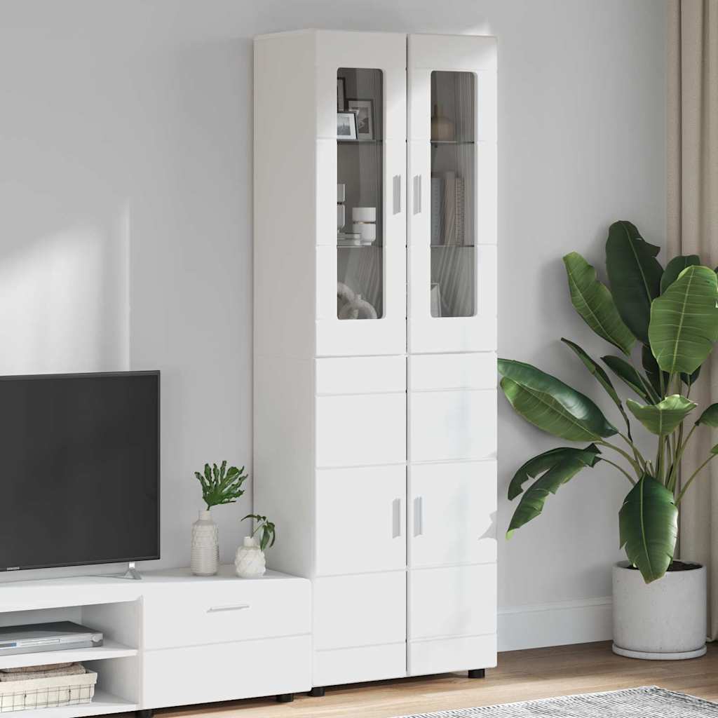 vidaXL Highboard με ράφι Λευκό 60 x 35 x 182 εκ. Επεξεργασμένο ξύλο