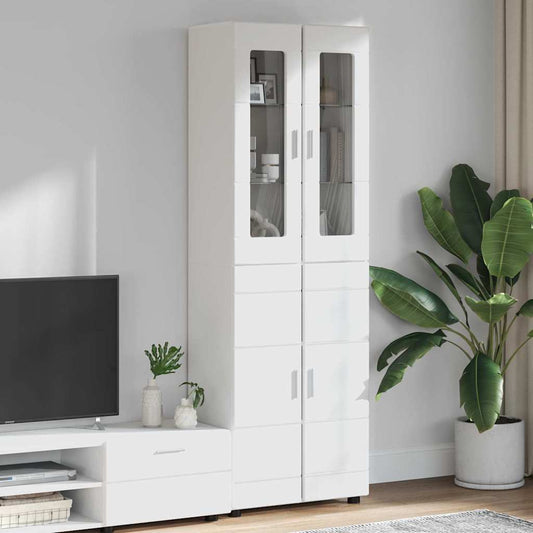 vidaXL Highboard με ράφι Λευκό 60 x 35 x 182 εκ. Επεξεργασμένο ξύλο