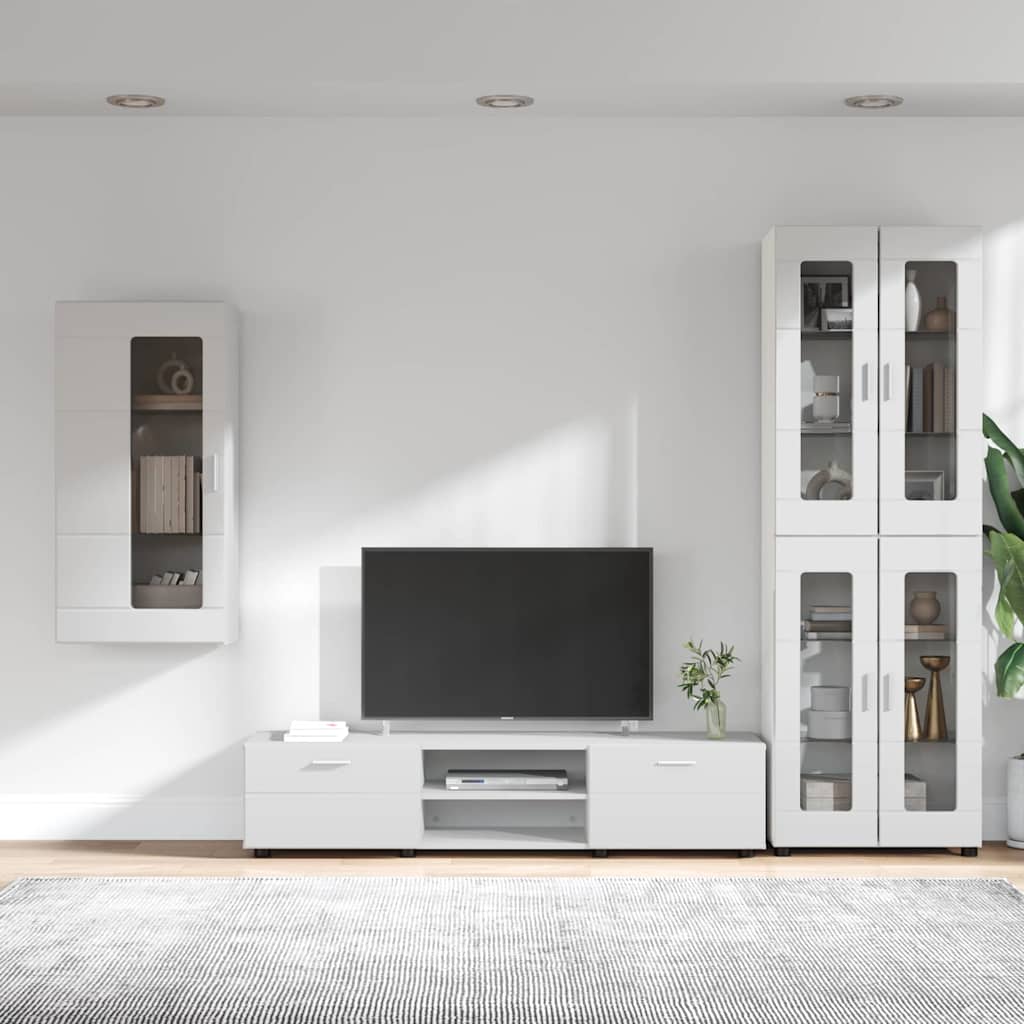 vidaXL Σετ επίπλου τηλεόρασης με συρτάρι Λευκό Επεξεργασμένο ξύλο