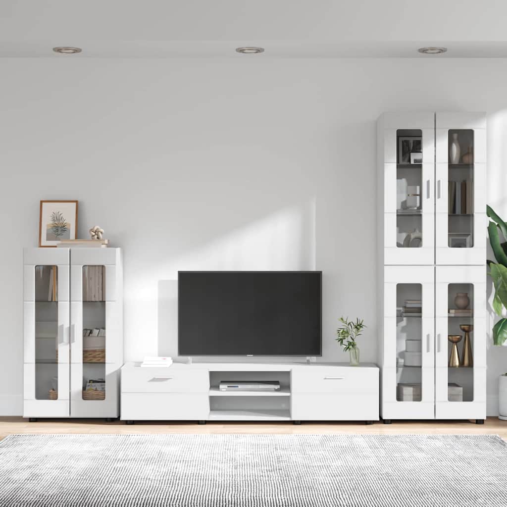 vidaXL Σετ επίπλου τηλεόρασης με συρτάρι Λευκό Επεξεργασμένο ξύλο