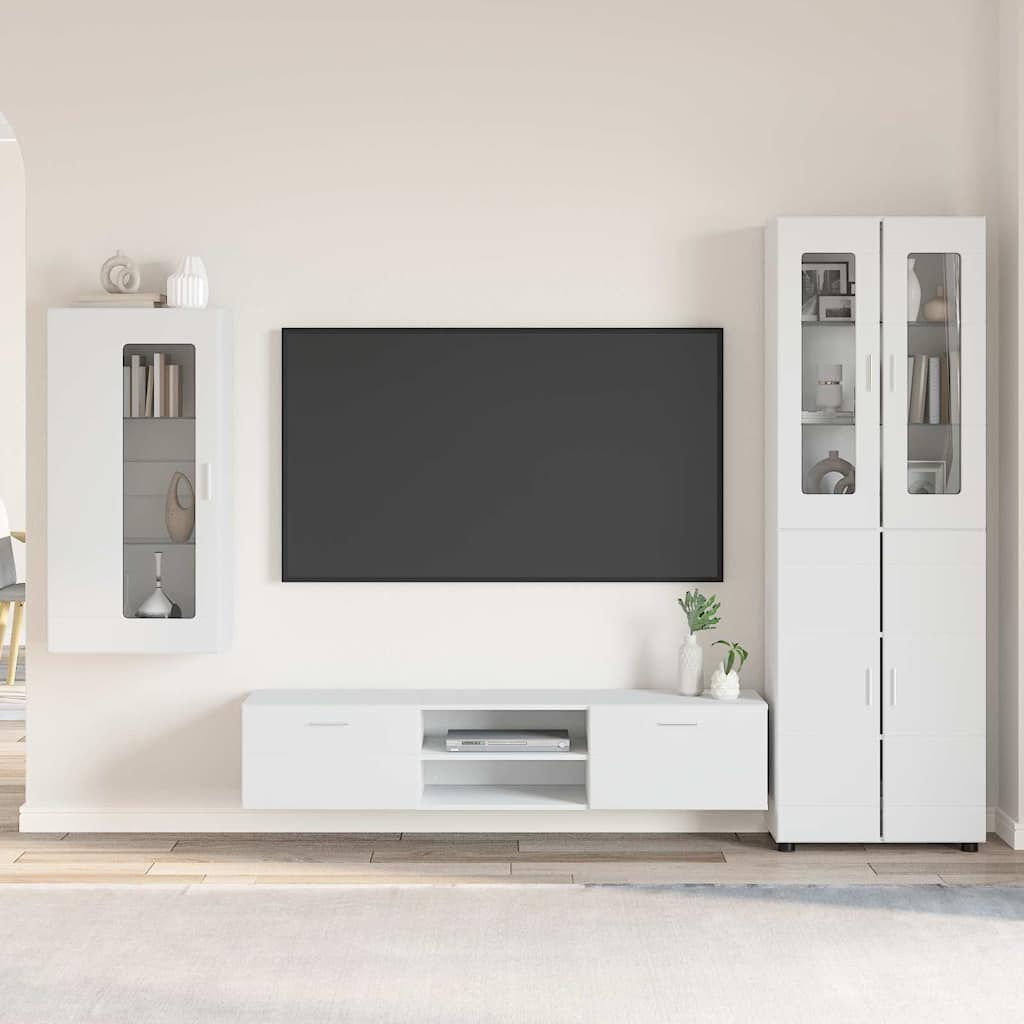 vidaXL Σετ επίπλου τηλεόρασης με συρτάρι Λευκό Επεξεργασμένο ξύλο