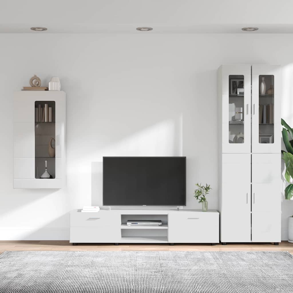 vidaXL Σετ επίπλου τηλεόρασης με συρτάρι Λευκό Επεξεργασμένο ξύλο
