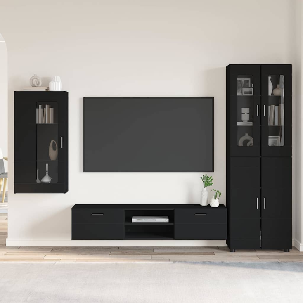 vidaXL Σετ επίπλου τηλεόρασης με συρτάρι Μαύρο Επεξεργασμένο ξύλο