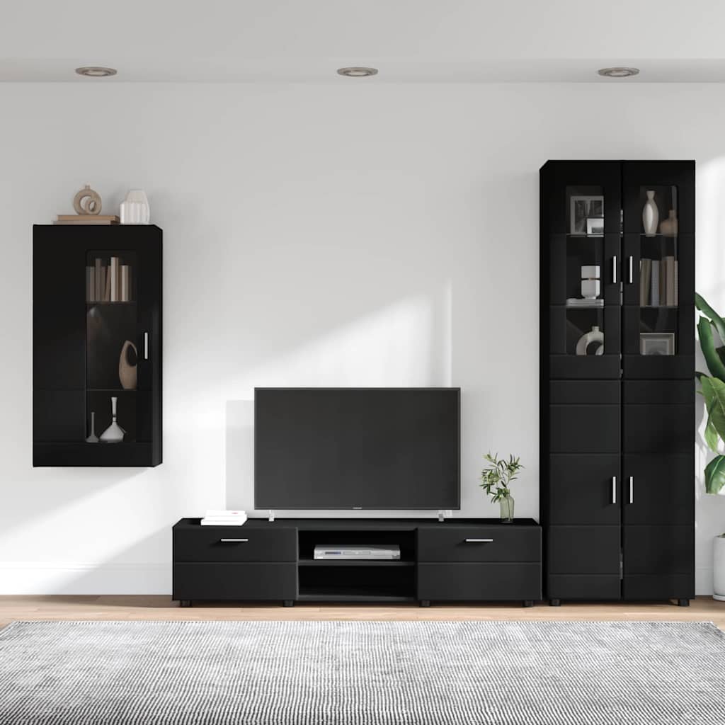 vidaXL Σετ επίπλου τηλεόρασης με συρτάρι Μαύρο Επεξεργασμένο ξύλο