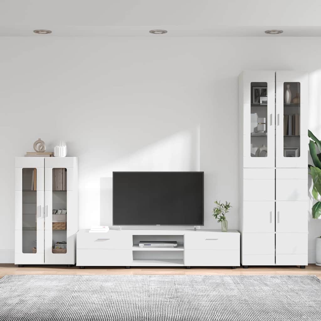 vidaXL Σετ επίπλου τηλεόρασης με συρτάρι Λευκό Επεξεργασμένο ξύλο