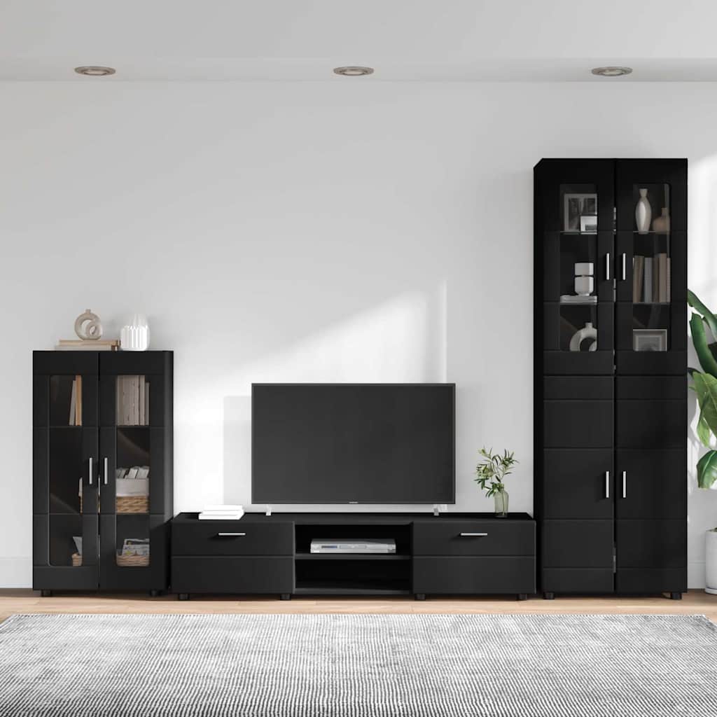 vidaXL Σετ επίπλου τηλεόρασης με συρτάρι Μαύρο Επεξεργασμένο ξύλο