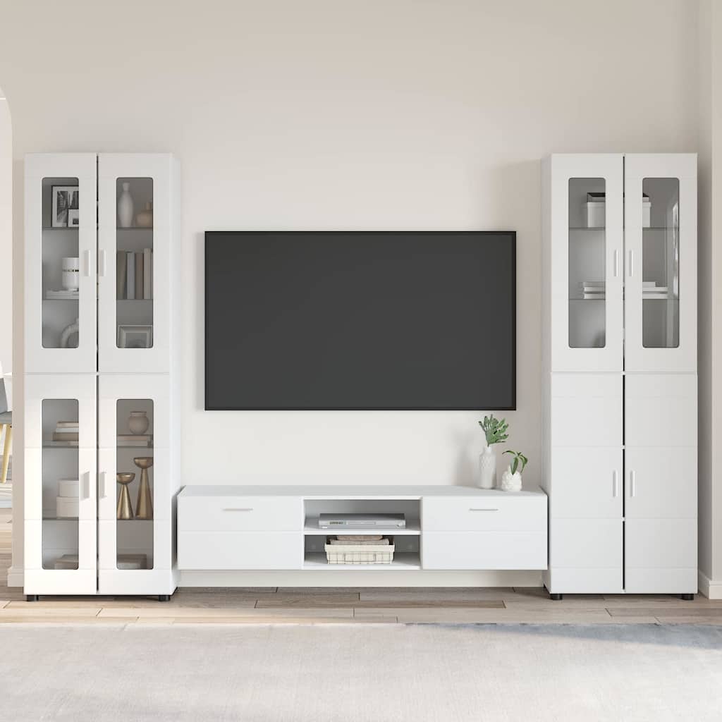 vidaXL Σετ επίπλου τηλεόρασης με συρτάρι Λευκό Επεξεργασμένο ξύλο