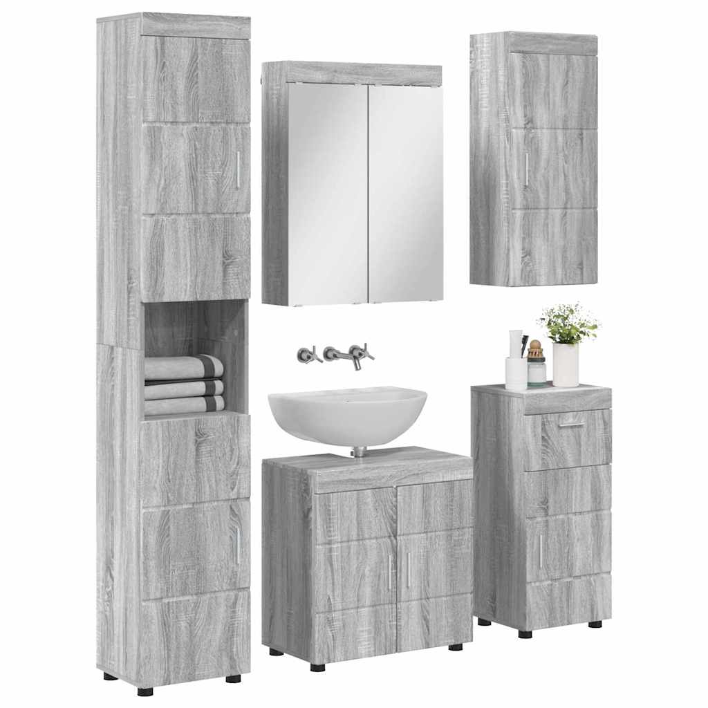 vidaXL Σετ Επίπλων Μπάνιου TULUM 5 τεμ. Γκρίζο Σονομα 60 x 34 x 63 εκ