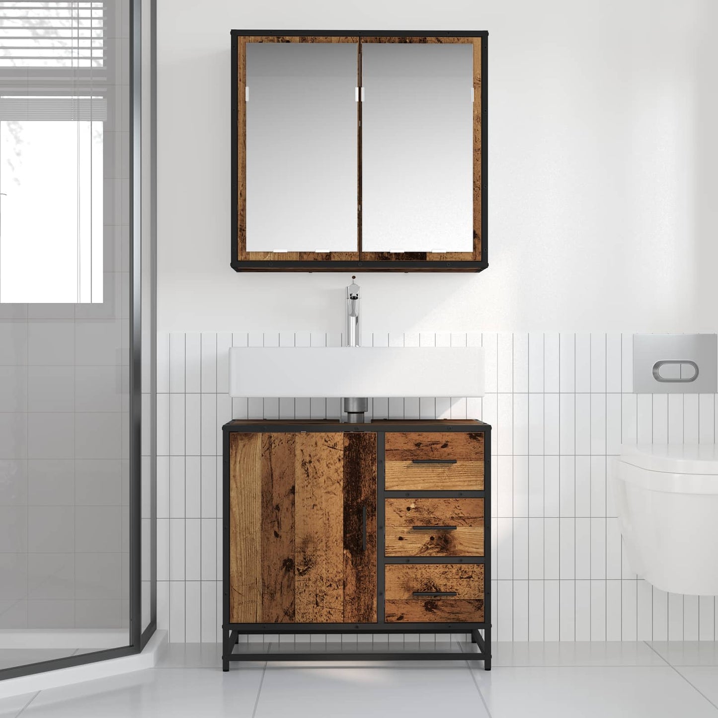 vidaXL Σετ Επίπλων Μπάνιου 2 τμχ. Παλιό Ξύλο 65 x 33 x 60 εκ