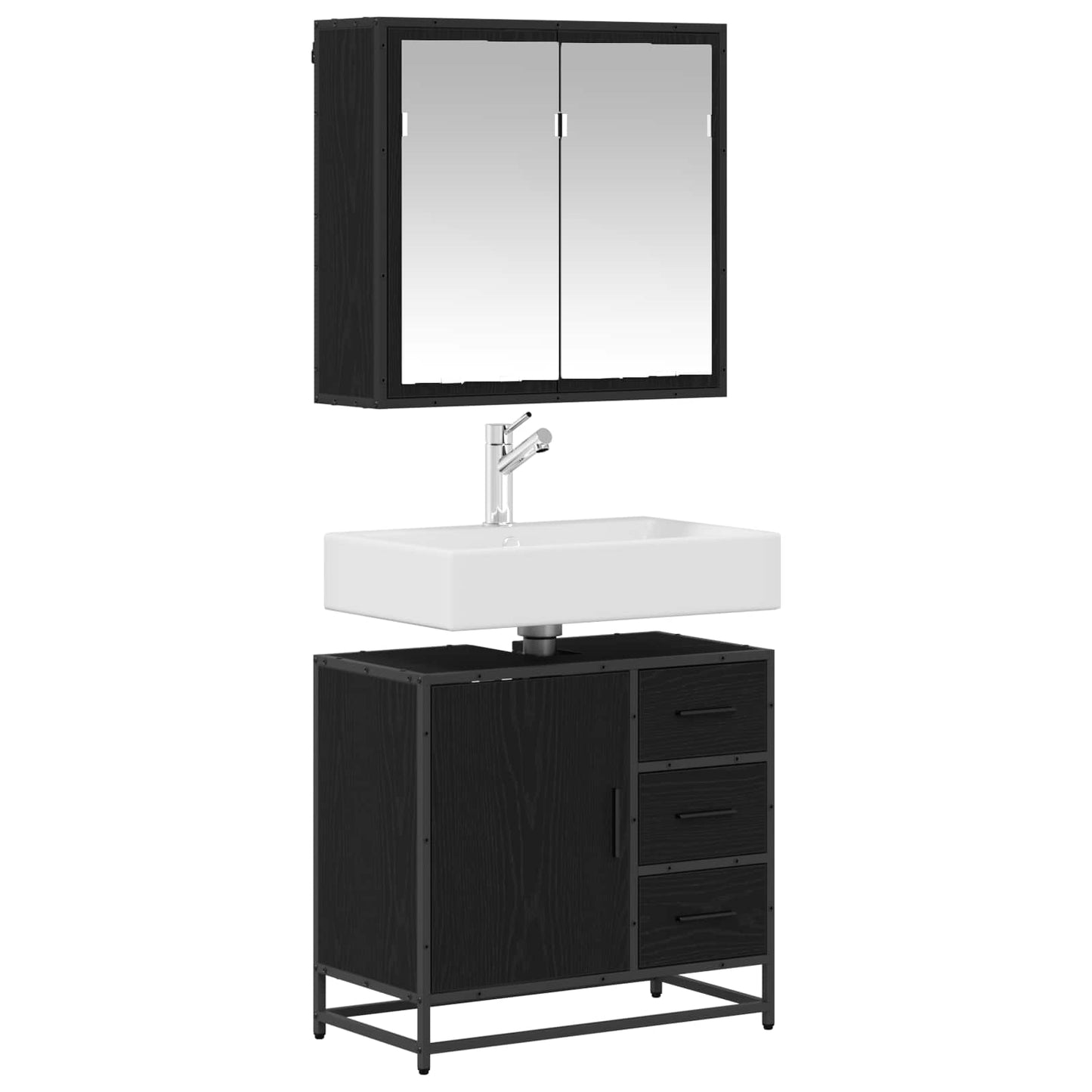 vidaXL Σετ Επίπλων Μπάνιου 2 τμχ. Μαύρη Οξυά 65 x 33 x 60 εκ
