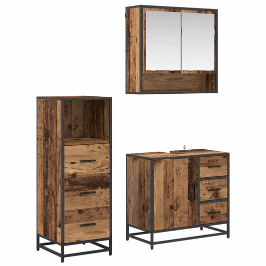 vidaXL Σετ Επίπλων Μπάνιου 3 τμχ. Παλιό Ξύλο 65 x 33 x 60 εκ
