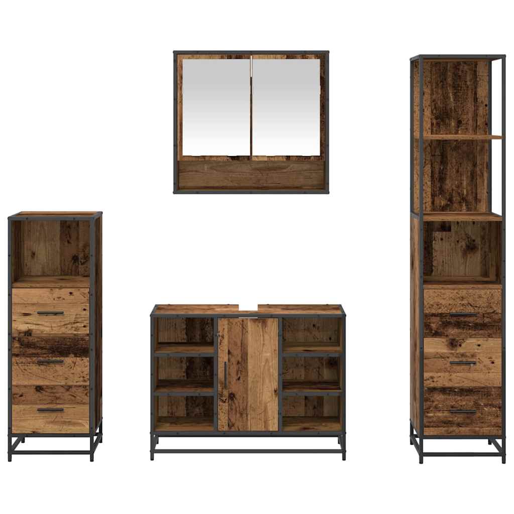 vidaXL Σετ Επίπλων Μπάνιου Επιτοίχιο 4 pcs Παλαιό ξύλο 80 x 33 x 60 εκ