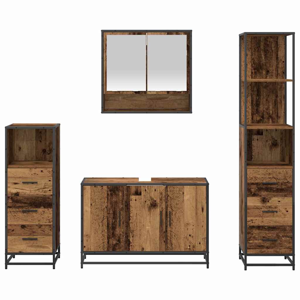 vidaXL Σετ Επίπλων Μπάνιου με πόρτα 4 pcs Παλαιό ξύλο 90 x 33 x 60 εκ.