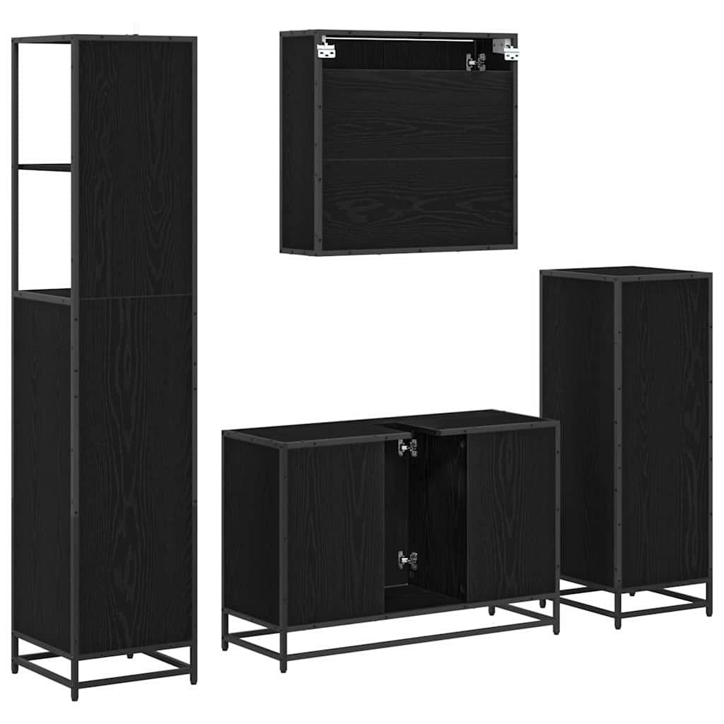vidaXL Σετ Επίπλων Μπάνιου Επιτοίχιο 4 pcs Μαύρη δρυς 90 x 33 x 60 εκ.