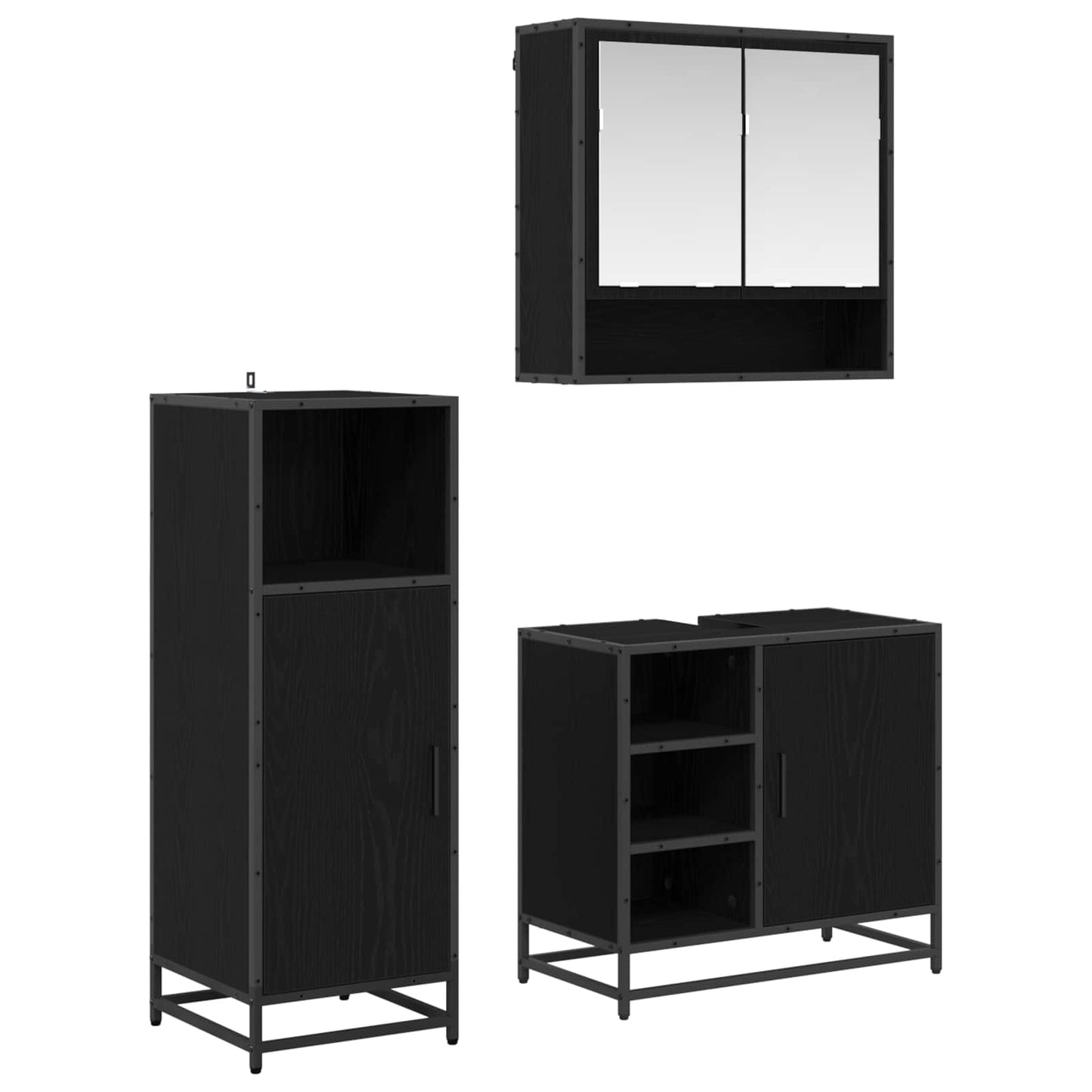 vidaXL Σετ Επίπλων Μπάνιου 3 τμχ. Μαύρη Οξυά 35 x 37,5 x 100 εκ.