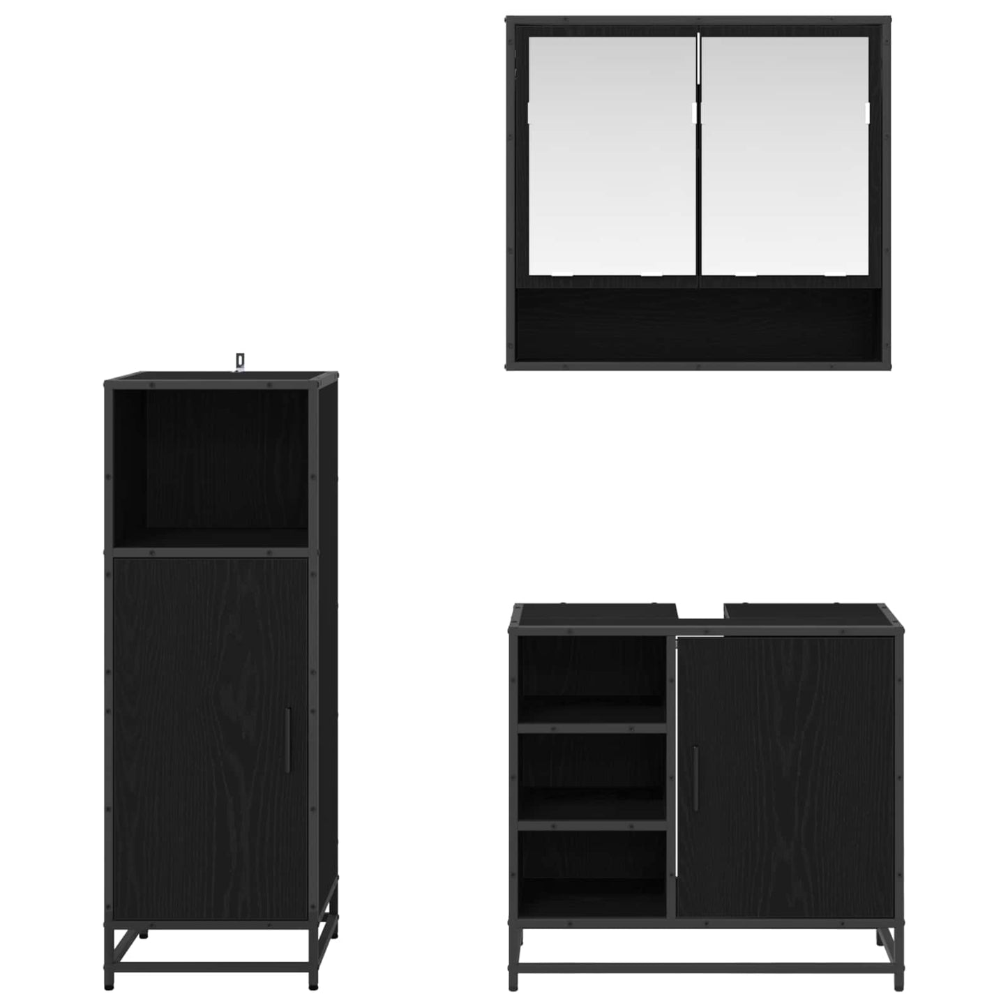 vidaXL Σετ Επίπλων Μπάνιου 3 τμχ. Μαύρη Οξυά 35 x 37,5 x 100 εκ.