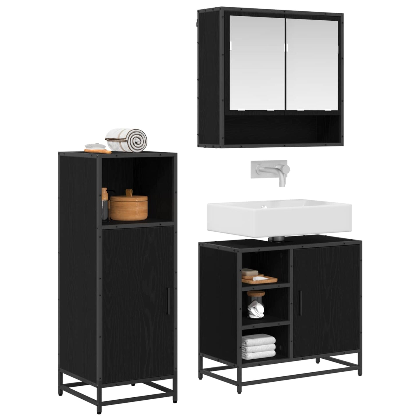 vidaXL Σετ Επίπλων Μπάνιου 3 τμχ. Μαύρη Οξυά 35 x 37,5 x 100 εκ.