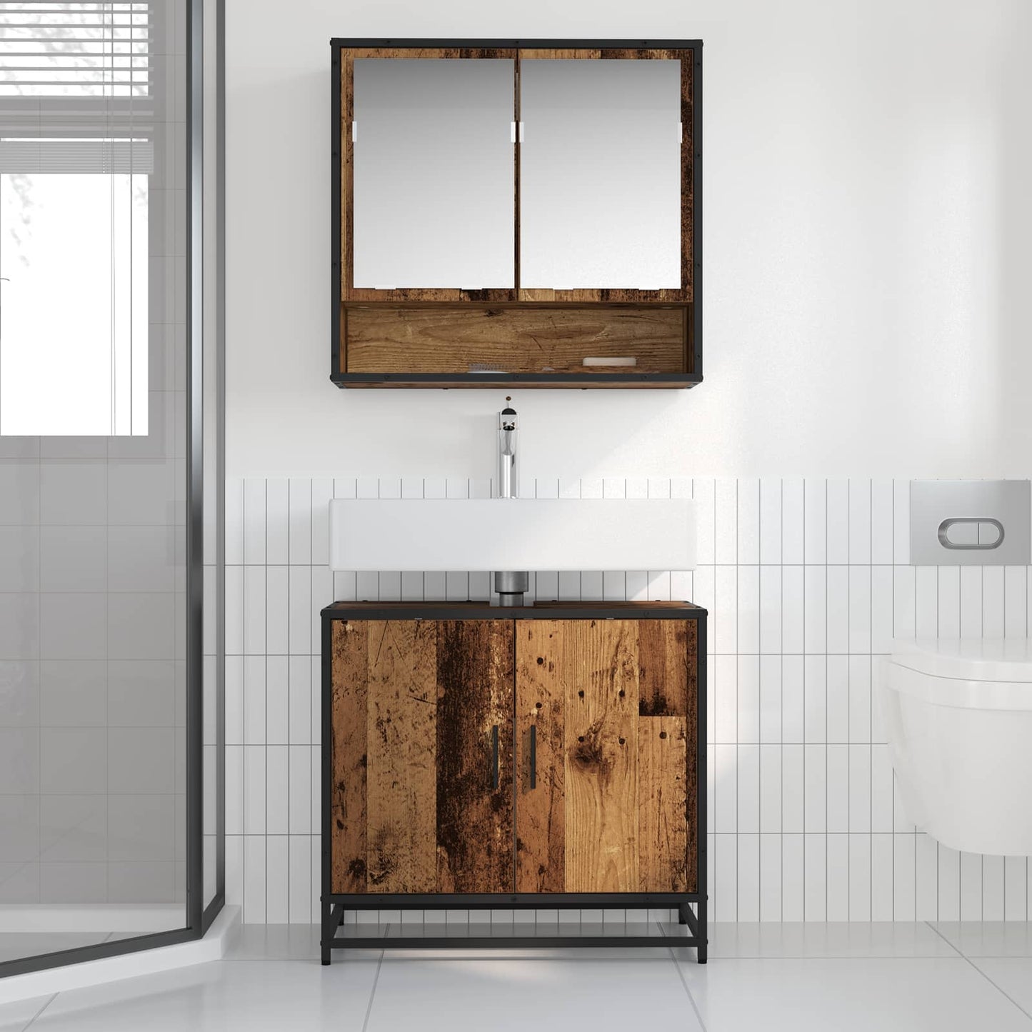vidaXL Σετ Επίπλων Μπάνιου 2 τμχ. Παλιό Ξύλο 65 x 33 x 60 εκ