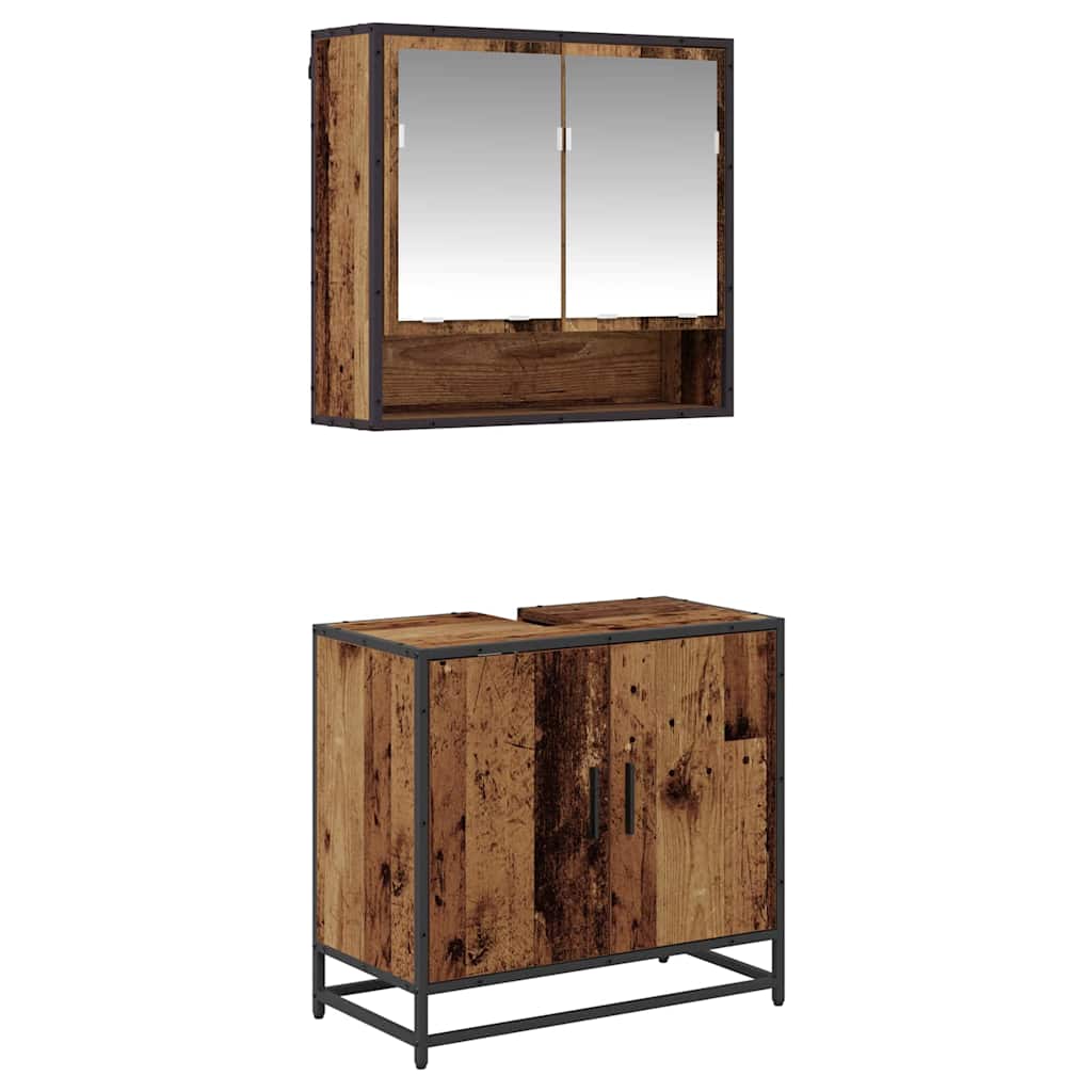 vidaXL Σετ Επίπλων Μπάνιου με ράφι 2 pcs Παλιό Ξύλο Επεξεργασμένο ξύλο