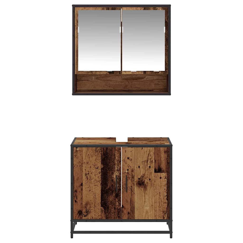 vidaXL Σετ Επίπλων Μπάνιου με ράφι 2 pcs Παλιό Ξύλο Επεξεργασμένο ξύλο