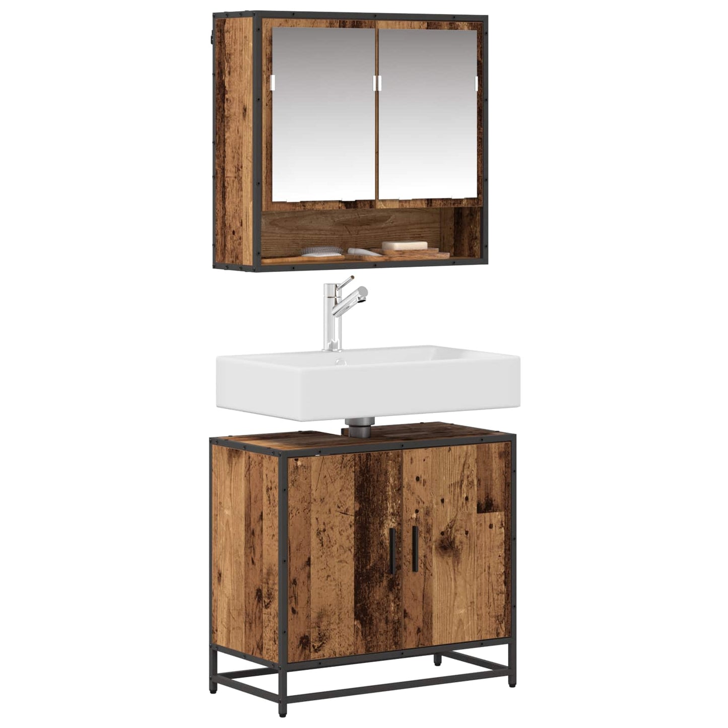 vidaXL Σετ Επίπλων Μπάνιου 2 τμχ. Παλιό Ξύλο 65 x 33 x 60 εκ