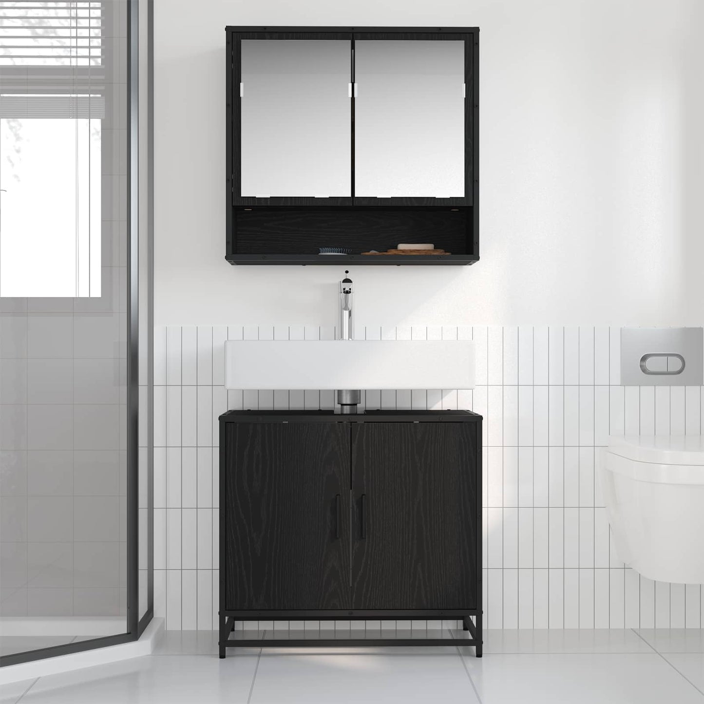 vidaXL Σετ Επίπλων Μπάνιου 2 τμχ. Μαύρη Οξυά 65 x 33 x 60 εκ