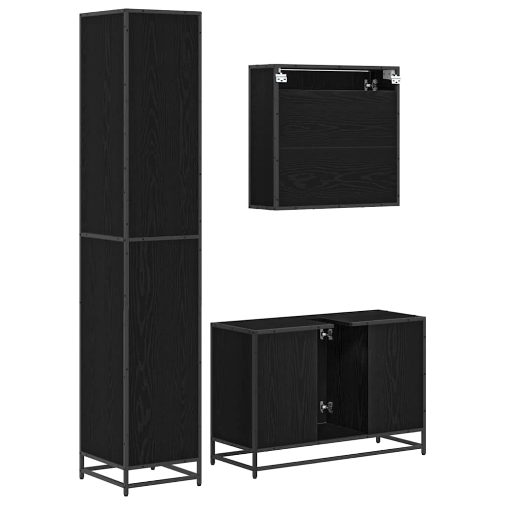 vidaXL Σετ Επίπλων Μπάνιου με ράφι 3 pcs Μαύρη Οξυά Επεξεργασμένο ξύλο