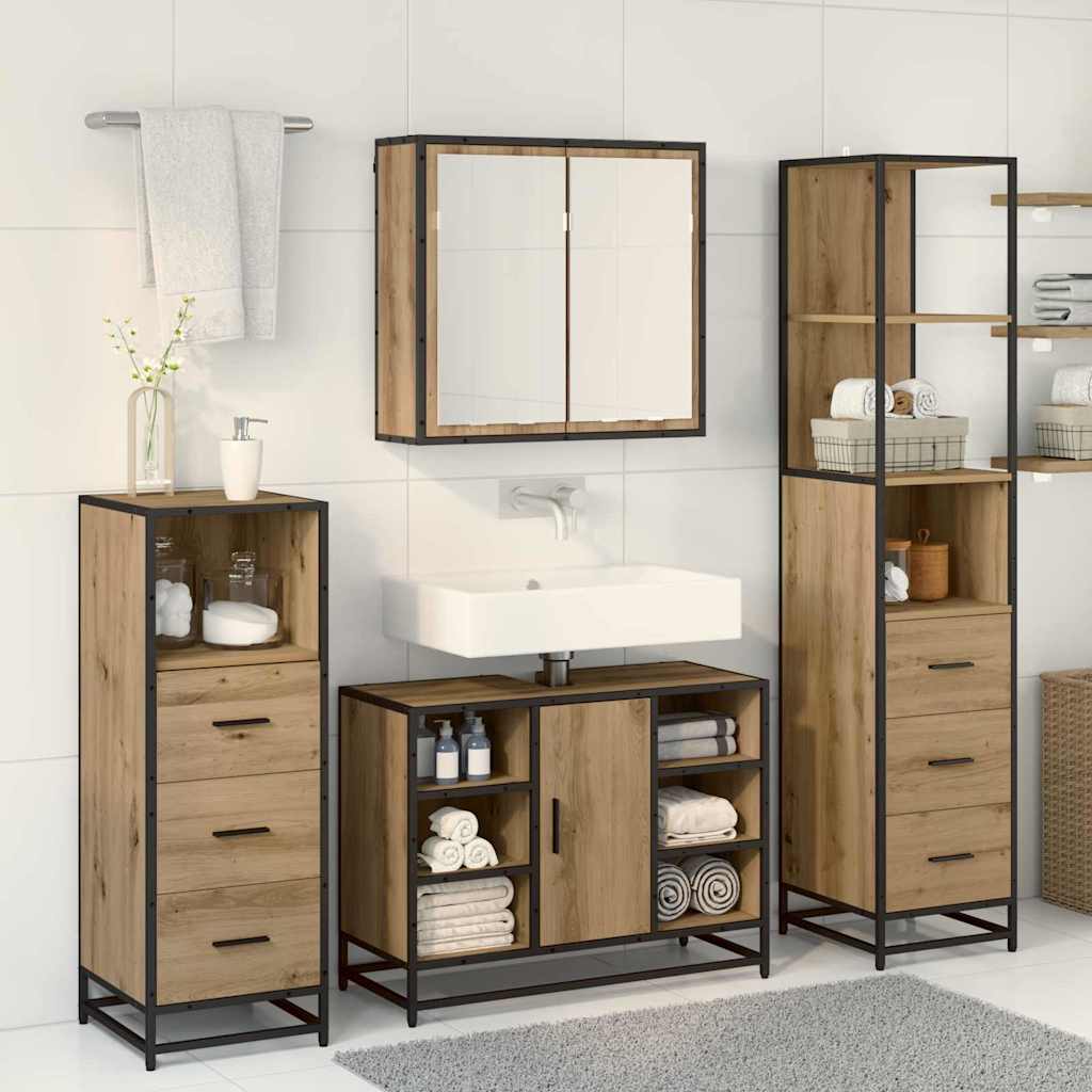 vidaXL Σετ Επίπλων Μπάνιου με πόρτα 4 pcs artisan δρυς 80 x 33 x 60 εκ